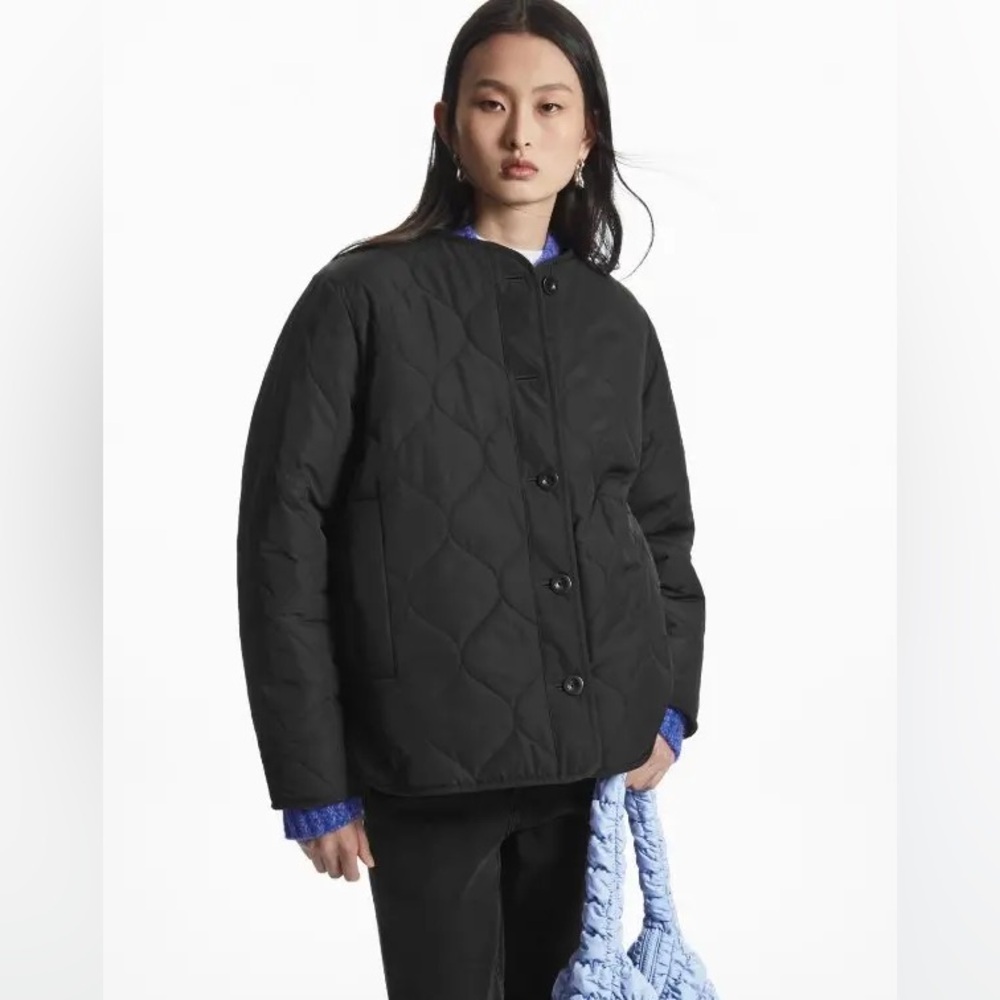 COS Black Quilted Button-Front Jacket